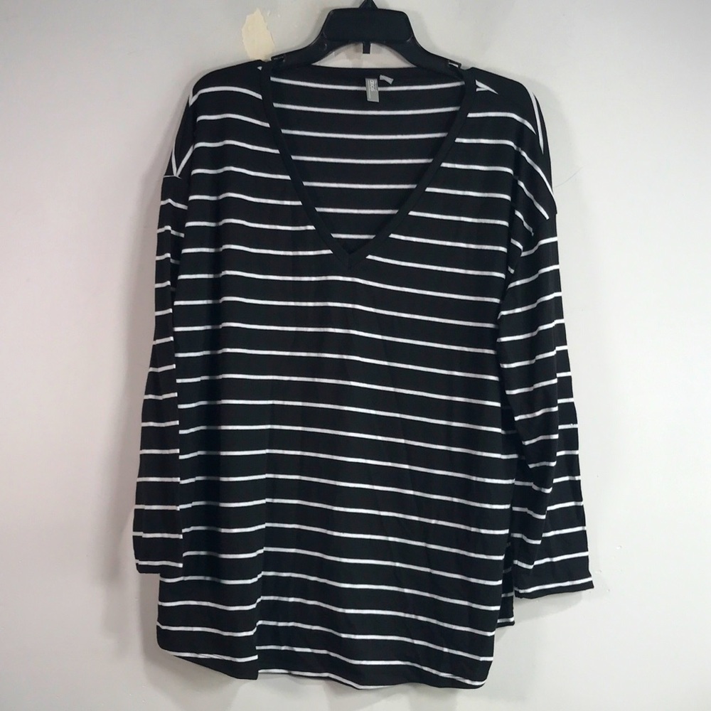 ASOS Striped Long Sleeve V-Neck Top, Size US 10 - Black/White Women's
